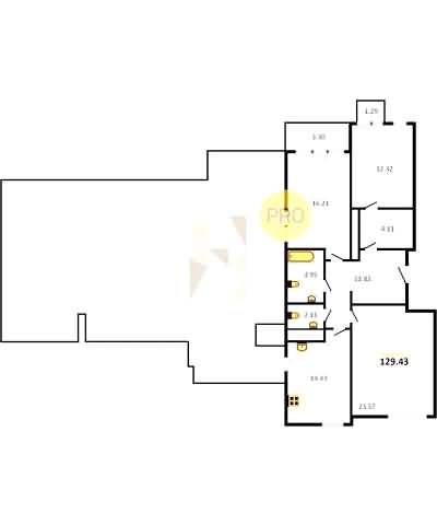 Проект квартиры № 23: комнат 3, этаж 8 из 8, общая площадь 129.43 м², жилая площадь 52.10 м², площадь кухни 14.43 м²